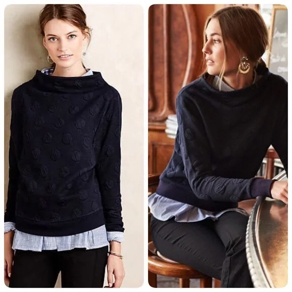 Anthro | Postmark Navy Funnel-Neck Pullover - Picture 1 of 11